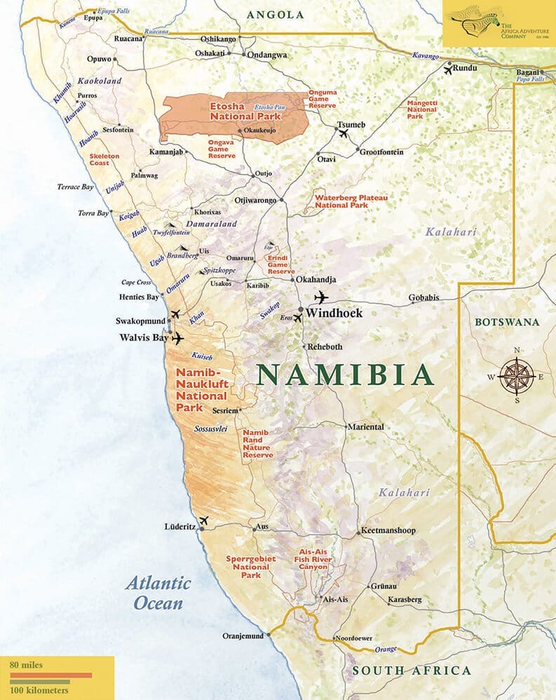 Namibia Botswana 19 Day Best Of Namibia And Botswana Safari Safari Map 1 1 